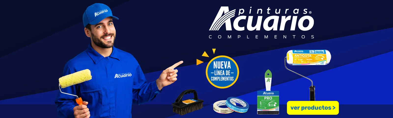 Nueva línea de complementos Pinturas Acuario: rodillos, brochas, cintas para enmascarar y cepillos